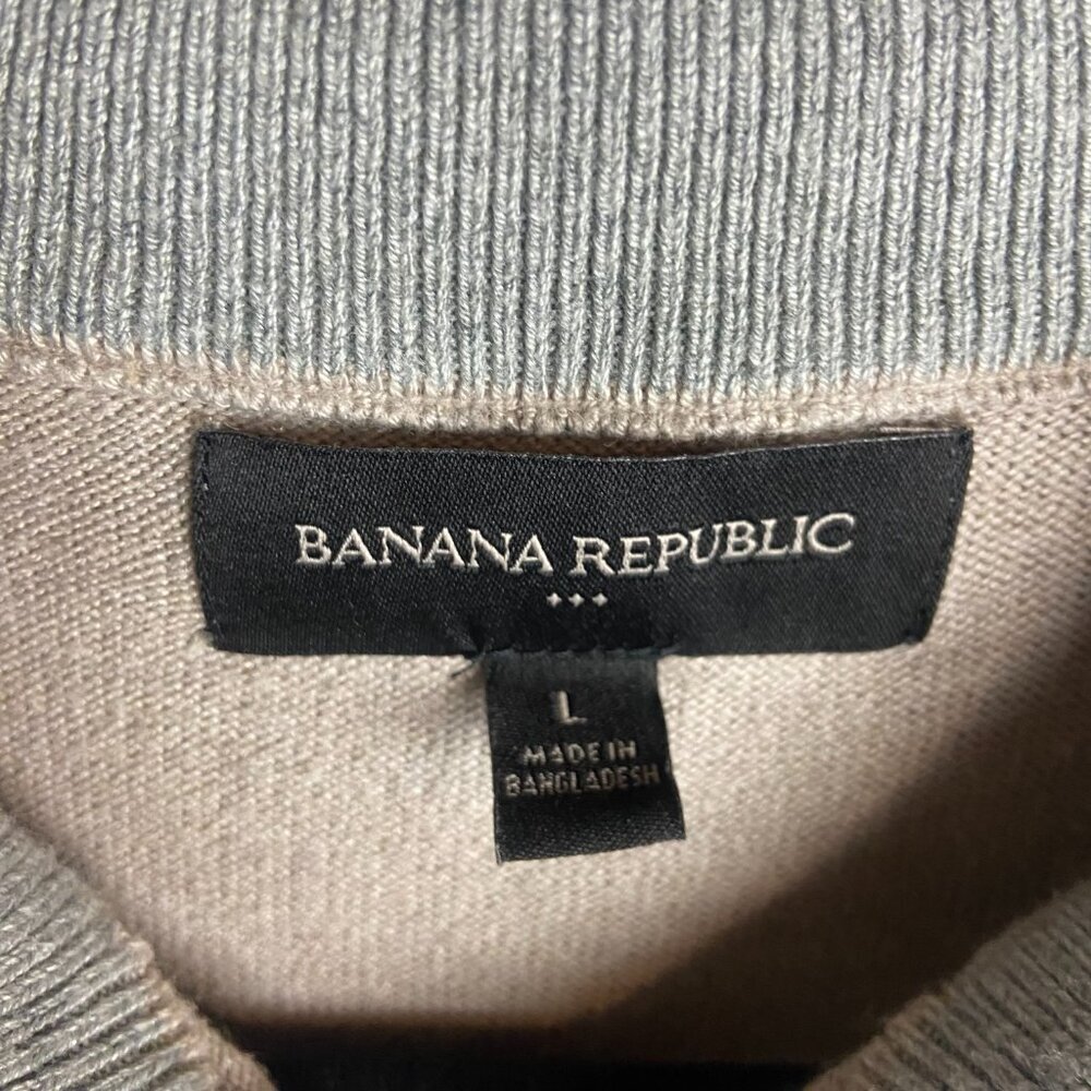 Banana Republic Men's Size L Cashmere Blend Quater Zip Sweater Striped Tan Grey - Picture 4 of 5